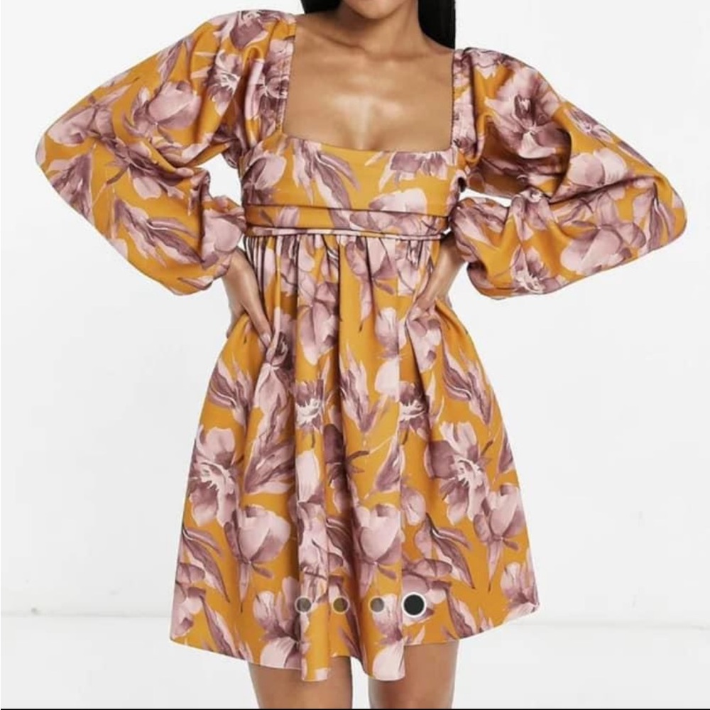 ASOS design square neck smock floral mini Baby Doll dress